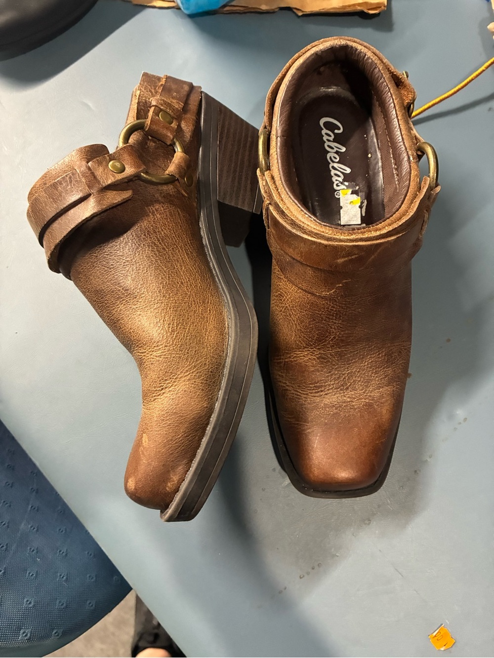 Cabela's Rustic Brown Leather Ankle Booties with Buckle Detail